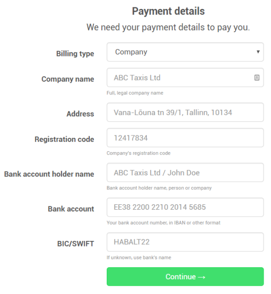 Taxify payment